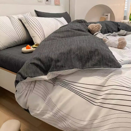 4-Piece Bedding Set – Flat or Fitted Sheets in 3 Designs (Single/Double) | Ikeame