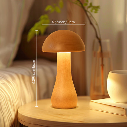 Solid Wood Mushroom Ambience Light Bedside LED Table Lamp