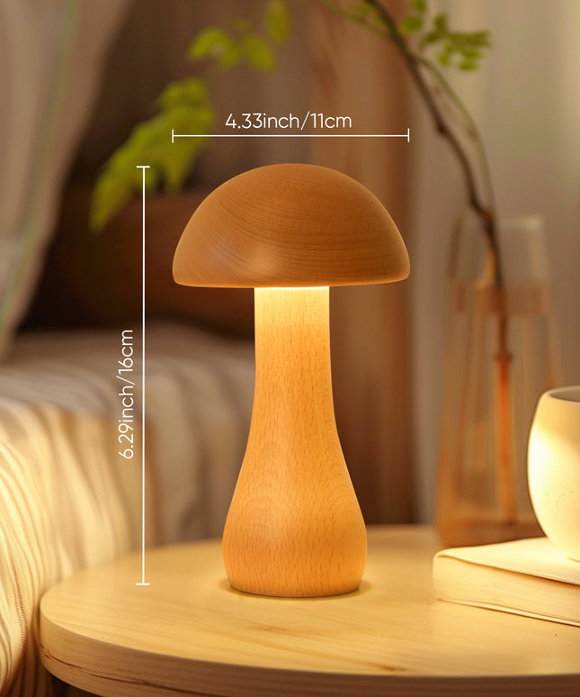 Solid Wood Mushroom Ambience Light Bedside LED Table Lamp
