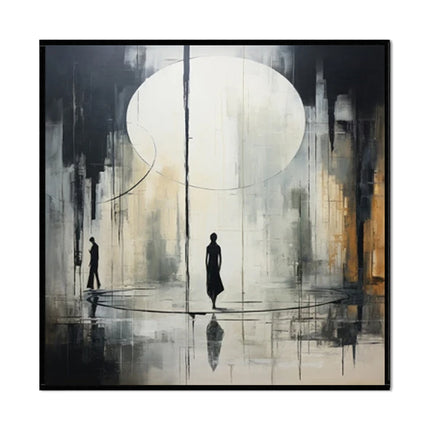 Hand-Painted Rainy Street Oil Painting | Black & White Canvas Art