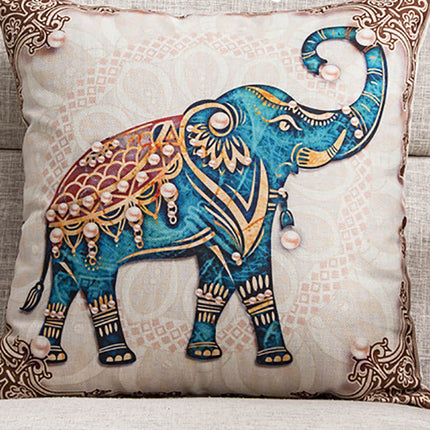 Elephant Boho Cushion Cover Blue Beige | Linen Style Pillowcase