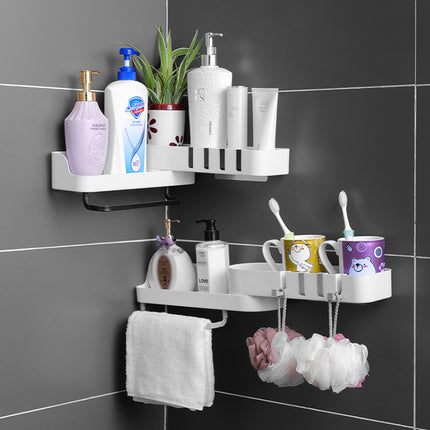 Adjustable Suction Wall Storage Shelf — 2 Tiers (White/Black or White/Grey)