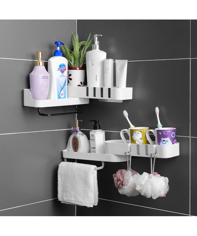 Adjustable Suction Wall Storage Shelf — 2 Tiers (White/Black or White/Grey)