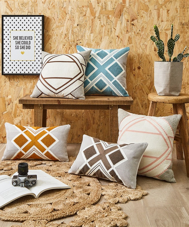 Geometric Embroidered Cushion Covers - 29 Designs | Modern Nordic Pillowcases