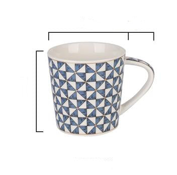 Scandinavian Ceramic Mug with Wooden Lid | Geometric Coffee Cup