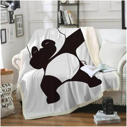 Coral Fleece Dab Panda Blanket – Black & White, Double-Sided, 5 Sizes