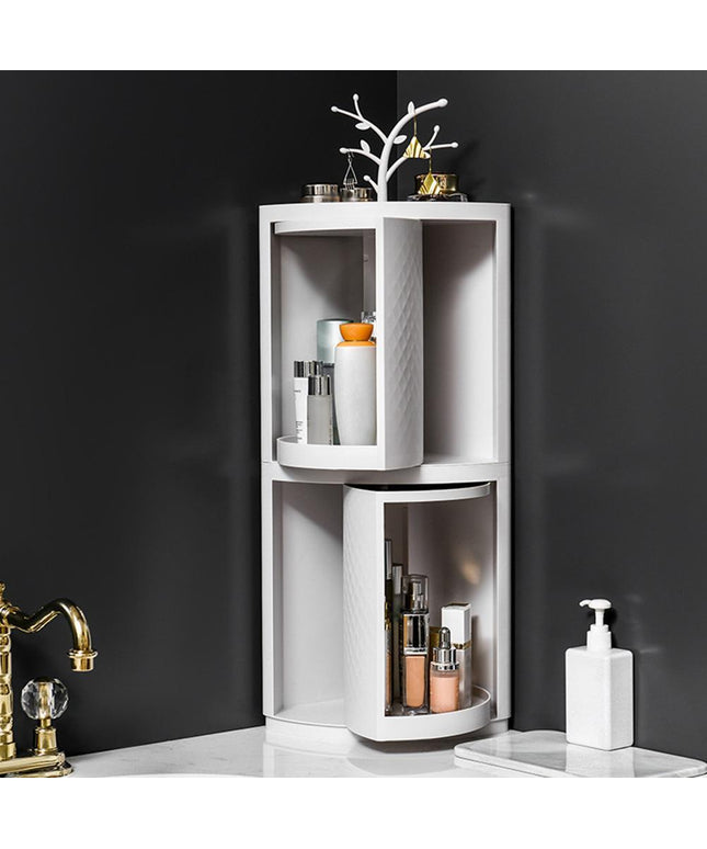 🌀 Rotatable Bathroom Makeup Organiser Corner Wall Storage Rack (White)