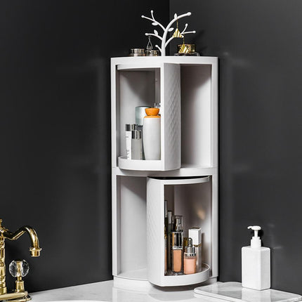 🌀 Rotatable Bathroom Makeup Organiser Corner Wall Storage Rack (White)