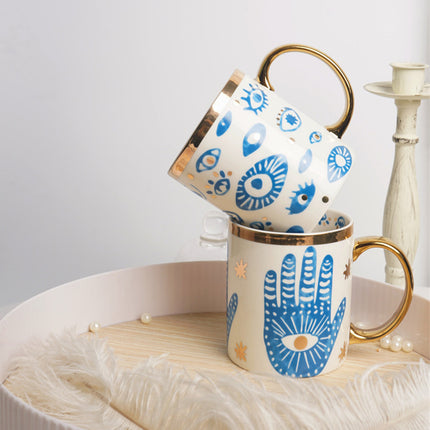 Eye Print Ceramic Mug & Plate Set | Gold Detail Decorative Tableware
