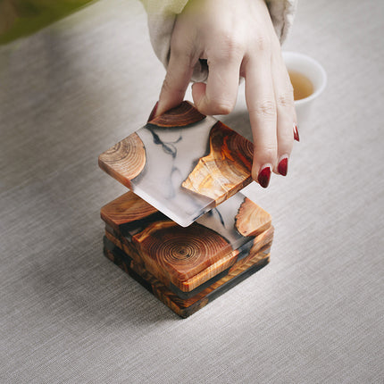 Handmade Wood Resin Coasters | Artistic Pine Drink Mats