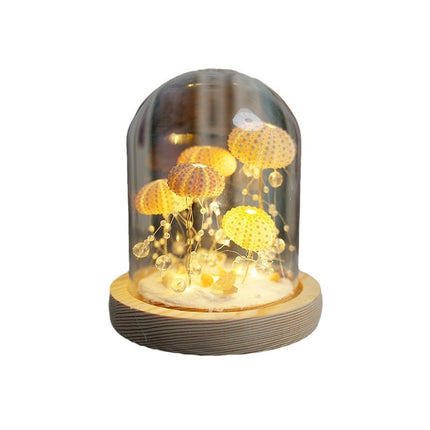 Handmade Sea Urchin Jellyfish Lamp – Creative Night Light with Glass Cover