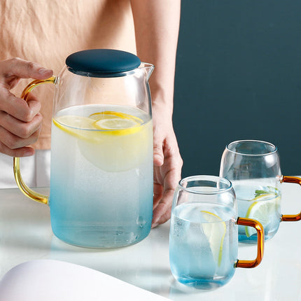 Blue Ombre Glass Pitcher / Jug 💙 – Gold Handle & Navy Lid