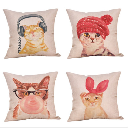 Cat Cushion Covers 45x45 | Cute Linen Cotton Pillowcases