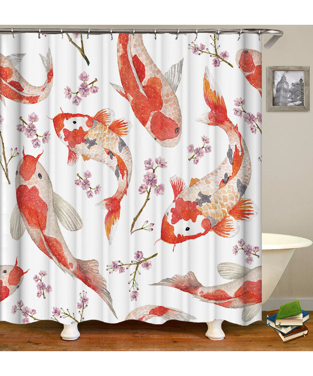 Ink painting waterproof and mildew proof bathroom curtain