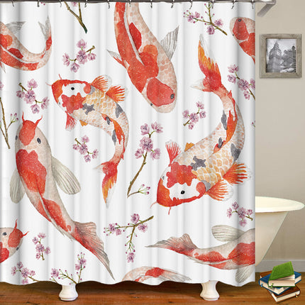 Ink painting waterproof and mildew proof bathroom curtain