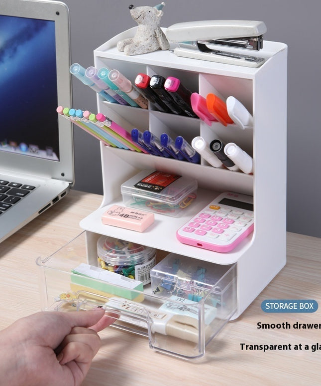 Acrylic Pen Holder with Drawer – Clear Desk Organiser Storage Box