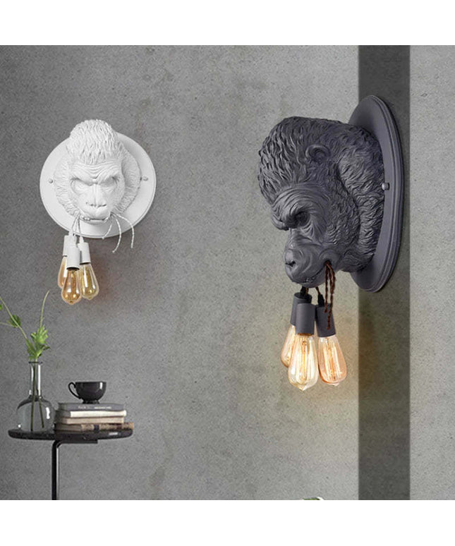 Gorilla Head Wall Light – Modern Resin Design in Black or White