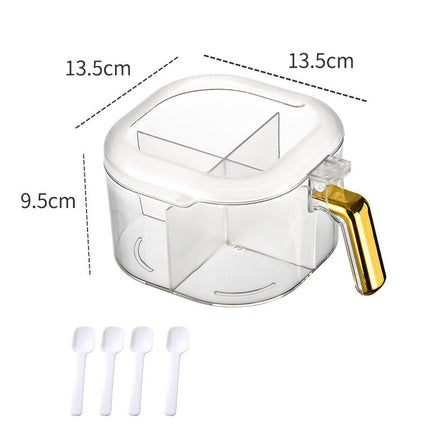 4-Compartment Spice Jar 🧂 – With Lid & Spoons, Multiple Colours