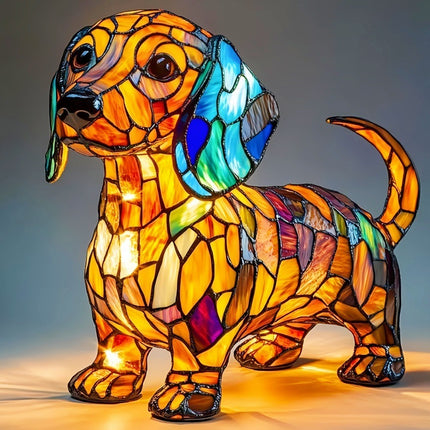 Art Animal Resin LED Table Lamp – Stained Glass Style Cats & Dogs