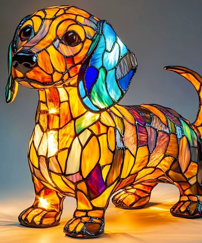 Art Animal Resin LED Table Lamp – Stained Glass Style Cats & Dogs