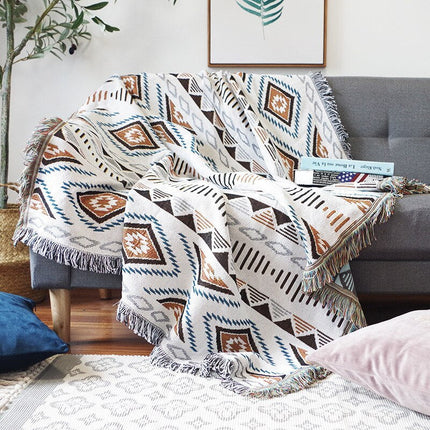 Double-Sided Geometric Boho Woven Blanket