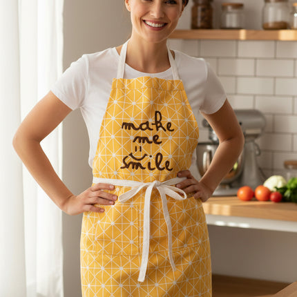 Waterproof & Oil Repellent Cotton Kitchen Apron and Oven Gloves – Yellow or Monochrome | Sold Separately or as a Set