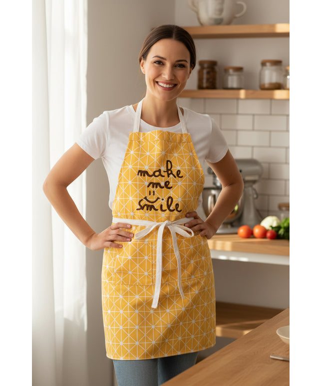 Waterproof & Oil Repellent Cotton Kitchen Apron and Oven Gloves – Yellow or Monochrome | Sold Separately or as a Set