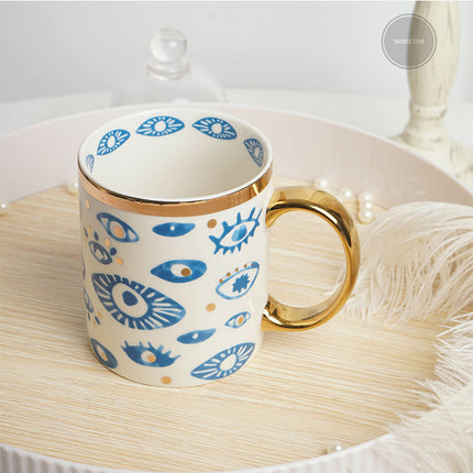 Eye Print Ceramic Mug & Plate Set | Gold Detail Decorative Tableware