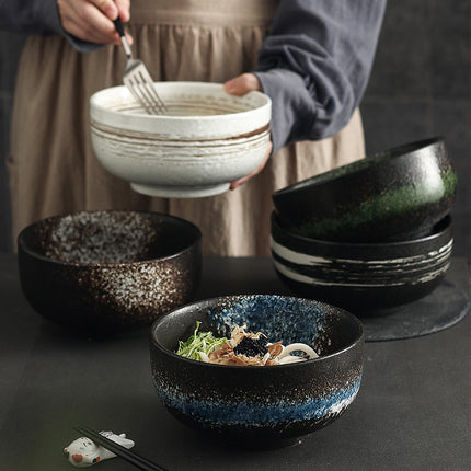 Exquisite Ceramic Bowls – Luxury Brushed Blue/White/Brown, Dishwasher & Microwave Safe | Ikeame