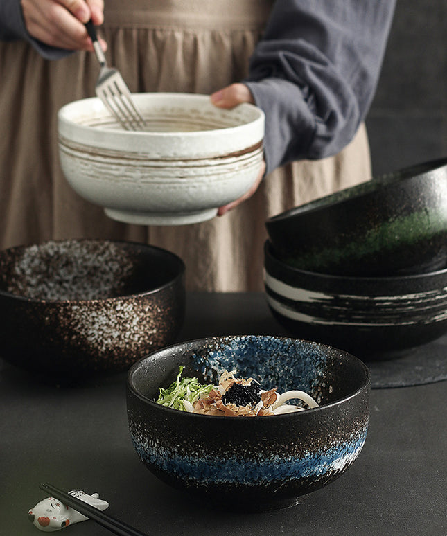 Exquisite Ceramic Bowls – Luxury Brushed Blue/White/Brown, Dishwasher & Microwave Safe | Ikeame