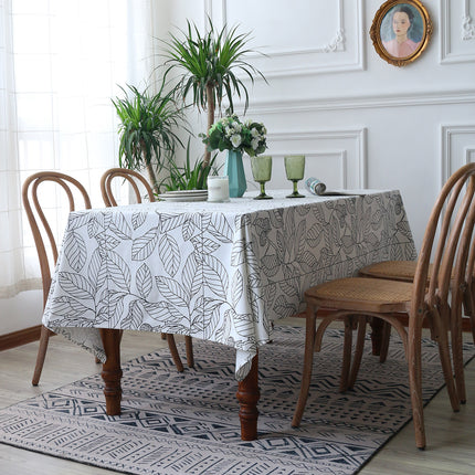 Leaf Print Tablecloth Navy or White | Modern Dining Table Cover
