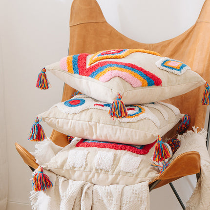 Boho Geometric Tassel Cushion Cover | Bright Boho Pillow Cover