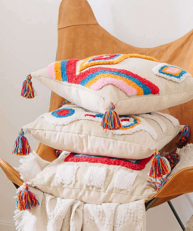 Boho Geometric Tassel Cushion Cover | Bright Boho Pillow Cover