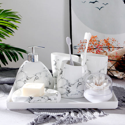 Marble Texture Ceramic Mouthwash Cup Bathroom Set