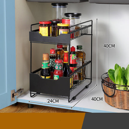 Multifunctional Under Sink Storage Caddy – 2 Layers, Carbon Steel, Athens Black/Ivory White | Ikeame