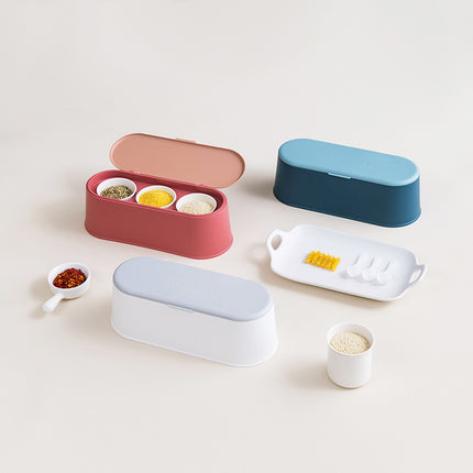 Seasoning Jar Set 🌶️ – 3 Ceramic Jars with Case, White/Blue/Red