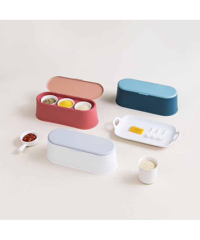 Seasoning Jar Set 🌶️ – 3 Ceramic Jars with Case, White/Blue/Red