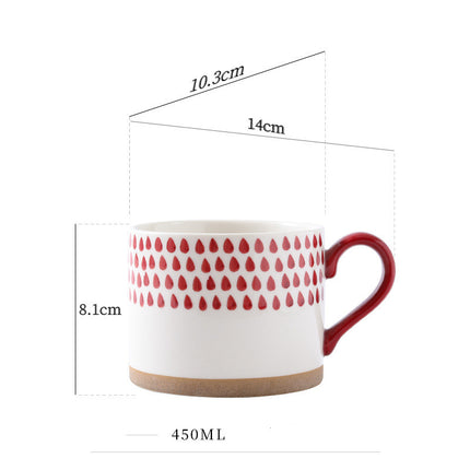 Hand Painted Ceramic Mug | Red and White Coffee Cup 450ml