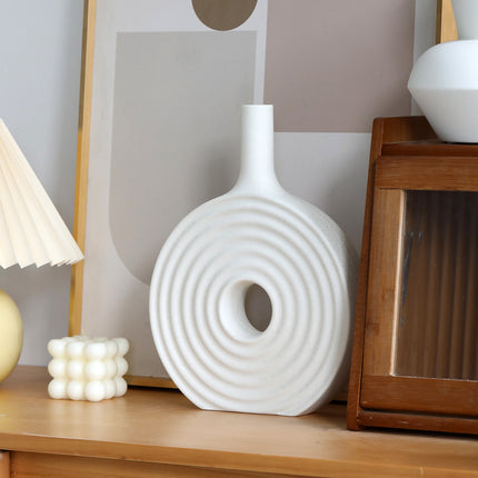 Nordic Circular Ceramic Vase | Modern Sculptural Home Décor