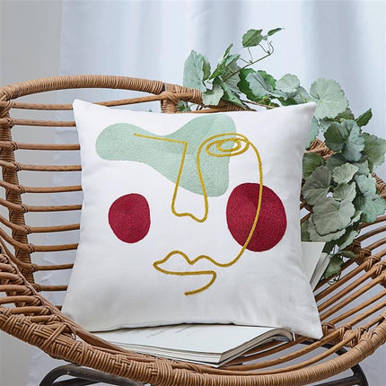 Abstract Face Embroidered Cushion Cover | 45x45 Modern Art Style