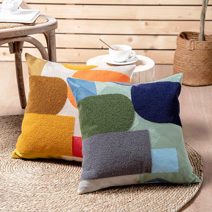 Cotton Towelled Embroidered Cushion Cover in Modern Abstract Design 🎨🧵