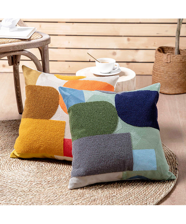 Cotton Towelled Embroidered Cushion Cover in Modern Abstract Design 🎨🧵