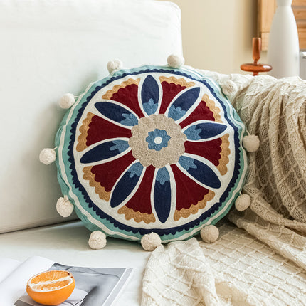 Moroccan Style Hand-Embroidered Round Pillow Cover