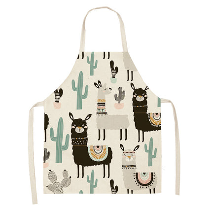 Alpaca Cartoon Cotton Linen Apron Sleeveless Antifouling Kitchen Home Cooking Waist Hanging Neck Kids' Bib