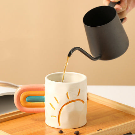Rainbow Ceramic Mug | Square Colourful Coffee Cup