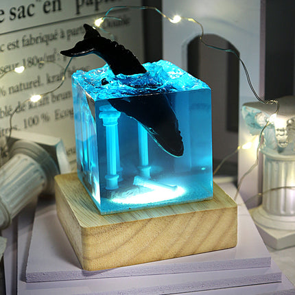Ocean Whale USB Night Lamp – Handmade Resin Decorative Light | Ikeame