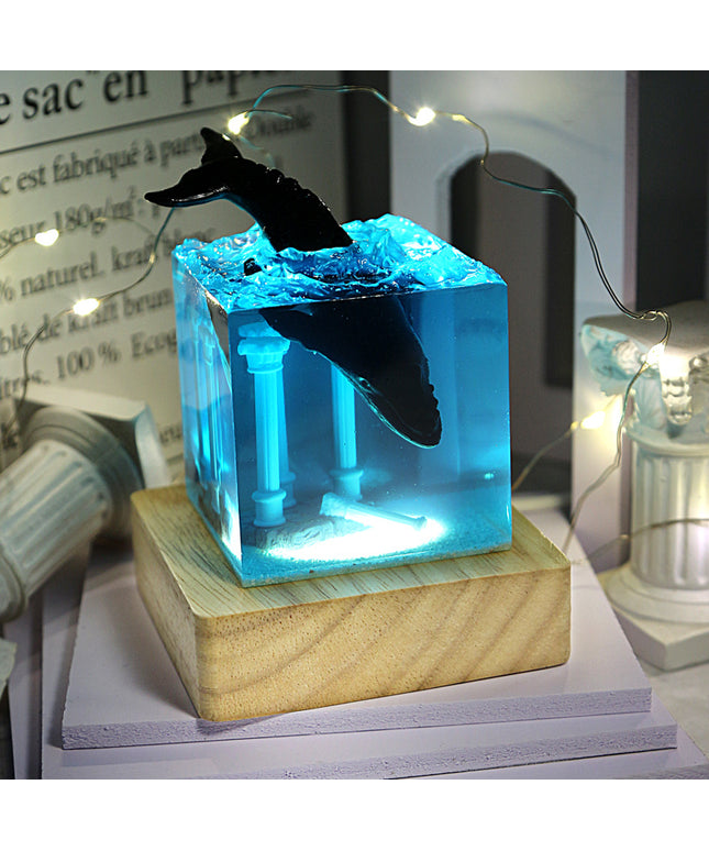 Ocean Whale USB Night Lamp – Handmade Resin Decorative Light | Ikeame