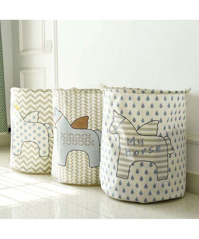 Cartoon Horse Laundry Basket | Large Canvas Waterproof Storage – Ikeame