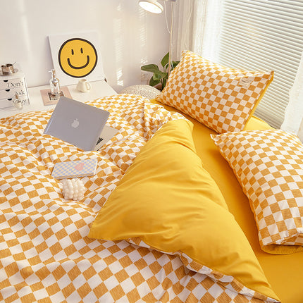 Washed cotton four-piece japanese plaid set – Trendy & Practical for Daily Living