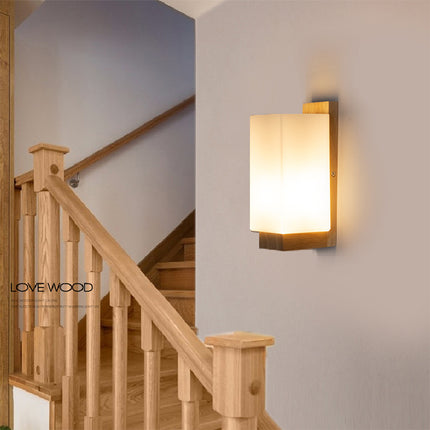 Nordic Wood & Glass Wall Light – Modern Minimalist Lamp